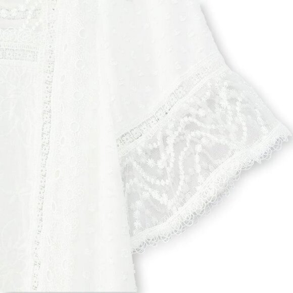 NWT POL Lace and Swissdot Mock Neck Peplum Hem Blouse Top - Picture 6 of 7